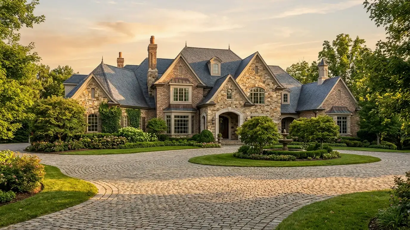 A modern farmhouse style home in Brentwood, Tennessee with a covered porch, large windows and warm natural light