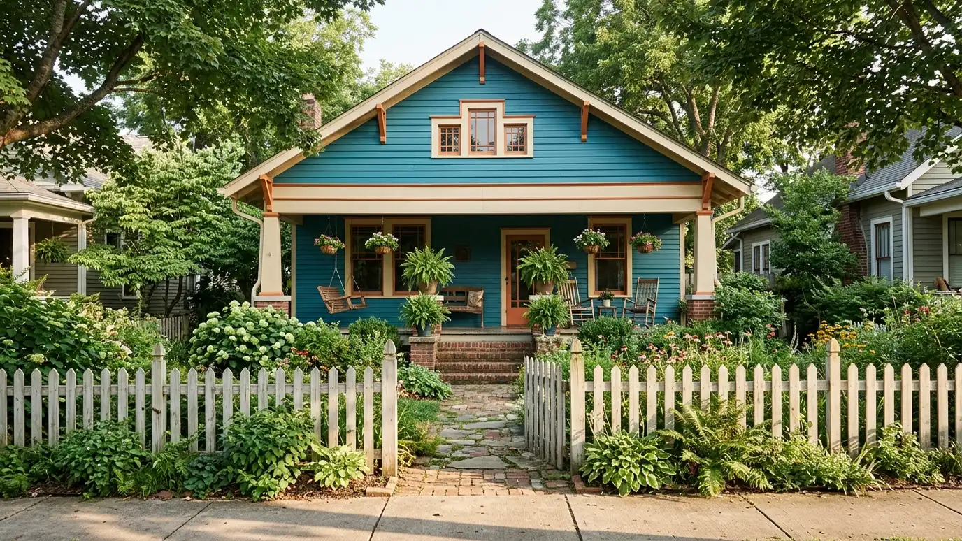 A modern farmhouse style home in East Nashville, Tennessee with a covered porch, large windows and warm natural light
