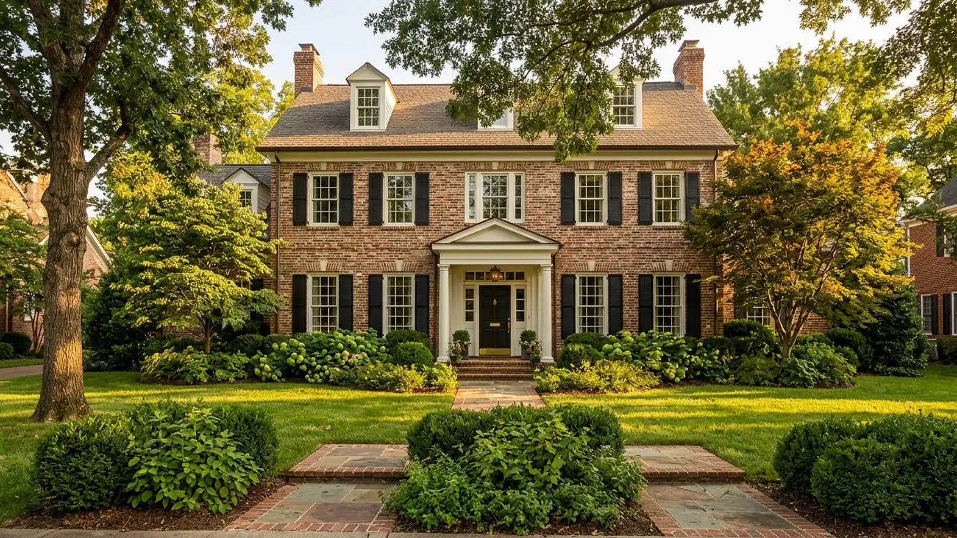 A modern farmhouse style home in Franklin, Tennessee with a covered porch, large windows and warm natural light